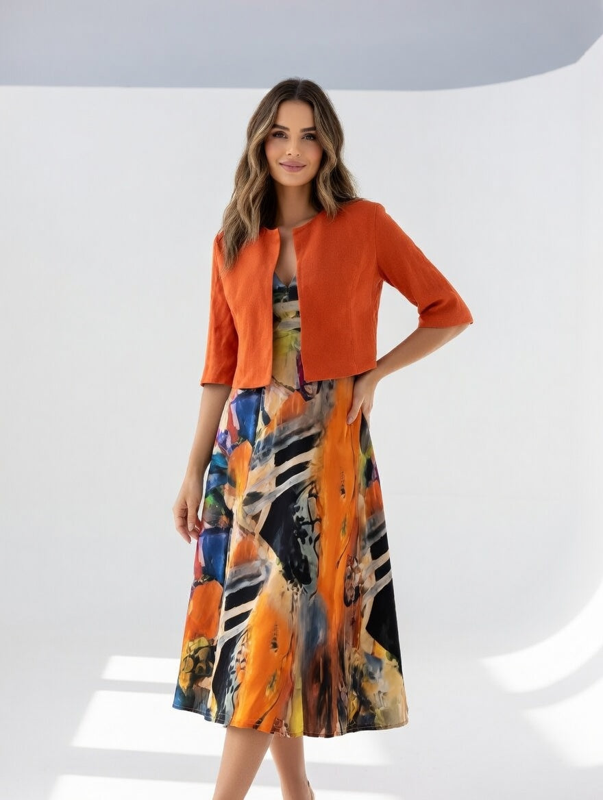 Avelot - Completo elegante con abito midi stampato e bolero