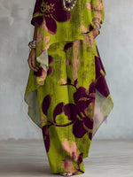 Completo casual ed elegante con stampa floreale retrò, maniche a 3/4, in cotone e lino.
