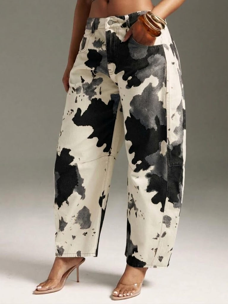 Jeans casual in cotone con stampa a mucca