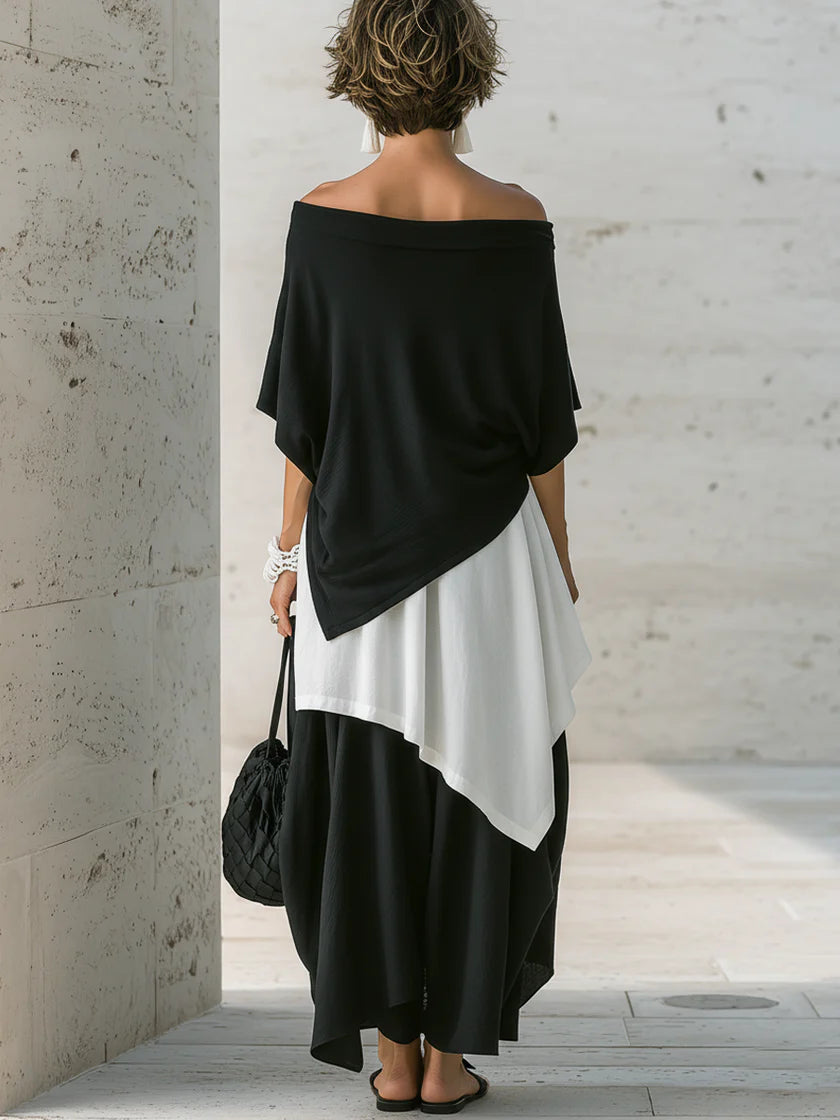Completo casual ampio composto da top e gonna in lino e cotone.