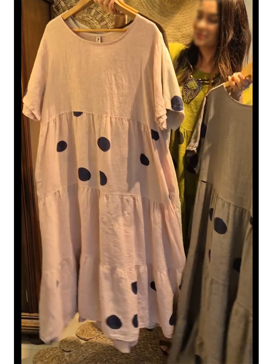 Abito casual e comodo in lino e cotone a pois