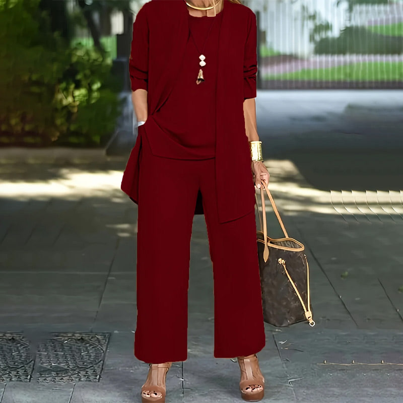 💃 Elegante completo da donna a 3 pezzi dalla vestibilità comoda: pantaloni a gamba larga minimalisti, cardigan e top in tessuto elasticizzato di lusso 🌟👚