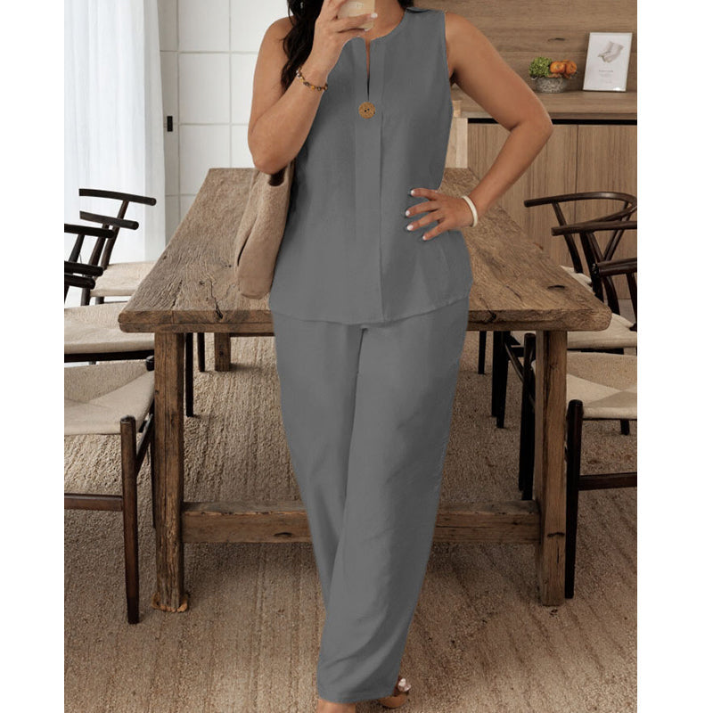 ๐ Top senza maniche minimalista e pantaloni a gamba larga: chic senza sforzo, comodi e perfetti per lo stile di tutti i giorni โจ๐ฟ
