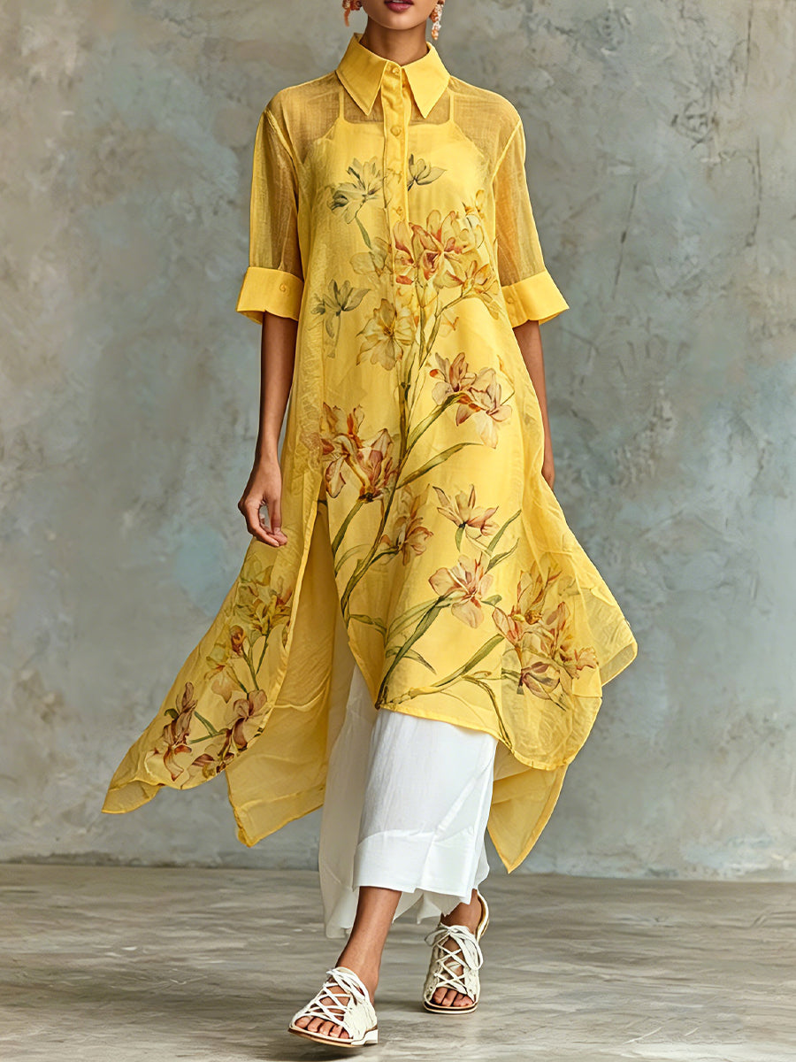 Completo due pezzi casual composto da abito midi a maniche corte con stampa floreale e sottoveste 💛