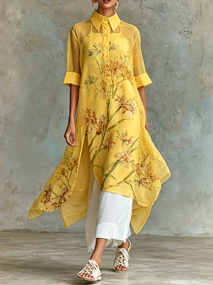 Completo due pezzi casual composto da abito midi a maniche corte con stampa floreale e sottoveste 💛
