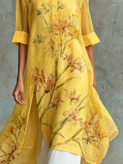 Completo due pezzi casual composto da abito midi a maniche corte con stampa floreale e sottoveste 💛