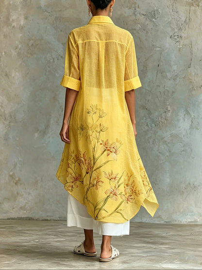 Completo due pezzi casual composto da abito midi a maniche corte con stampa floreale e sottoveste 💛