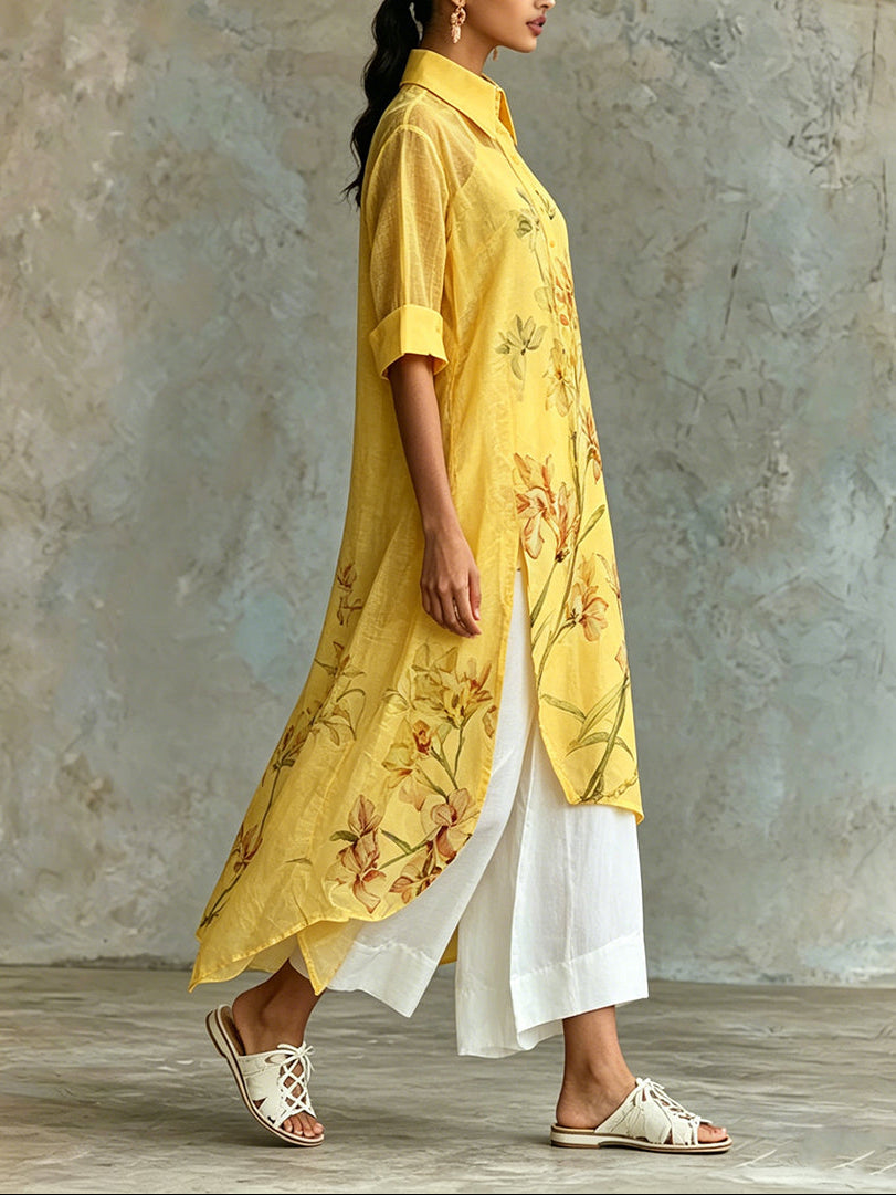 Completo due pezzi casual composto da abito midi a maniche corte con stampa floreale e sottoveste 💛