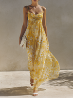 Abito lungo da donna in chiffon stampato con spalline sottili