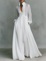 Maxi Minimalista in Cotone e Lino con Patchwork, Collo Alto e Maniche Lunghe 🤍