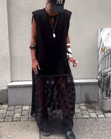 Abito senza maniche in patchwork di rete - Eleganza black