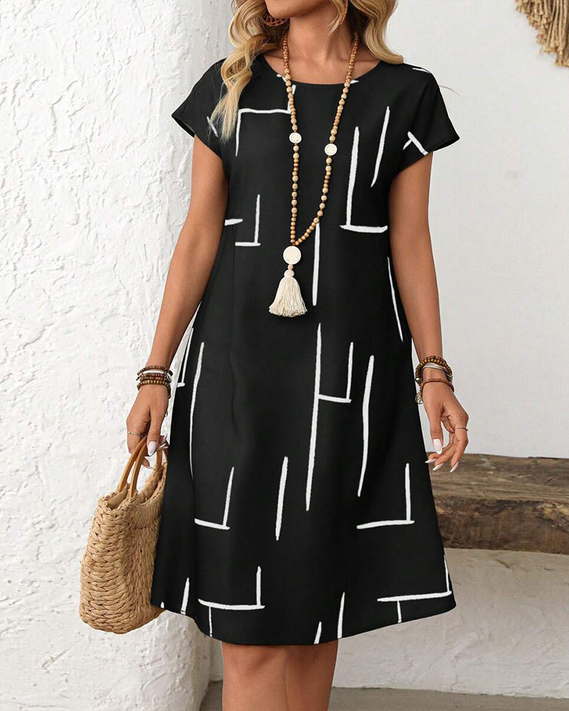 Abito estivo da donna casual con stampa e scollo rotondo