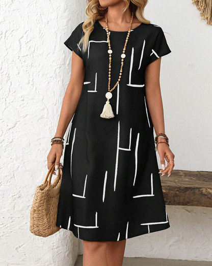 Abito estivo da donna casual con stampa e scollo rotondo