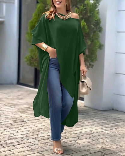 Set jeans e mantella elegante con spacco obliquo in super cotone elastico 😍🖤