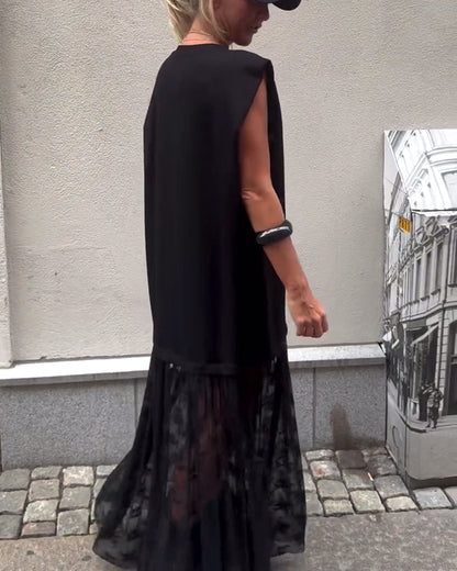 Abito senza maniche in patchwork di rete - Eleganza black