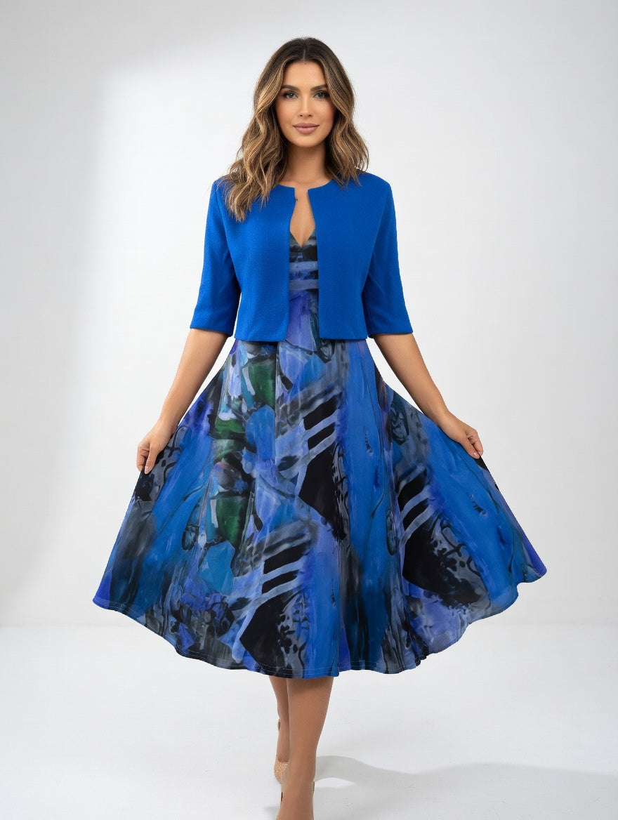 Avelot - Completo elegante con abito midi stampato e bolero