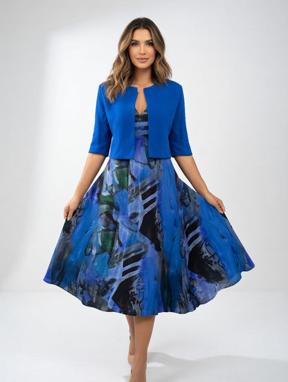 Avelot - Completo elegante con abito midi stampato e bolero