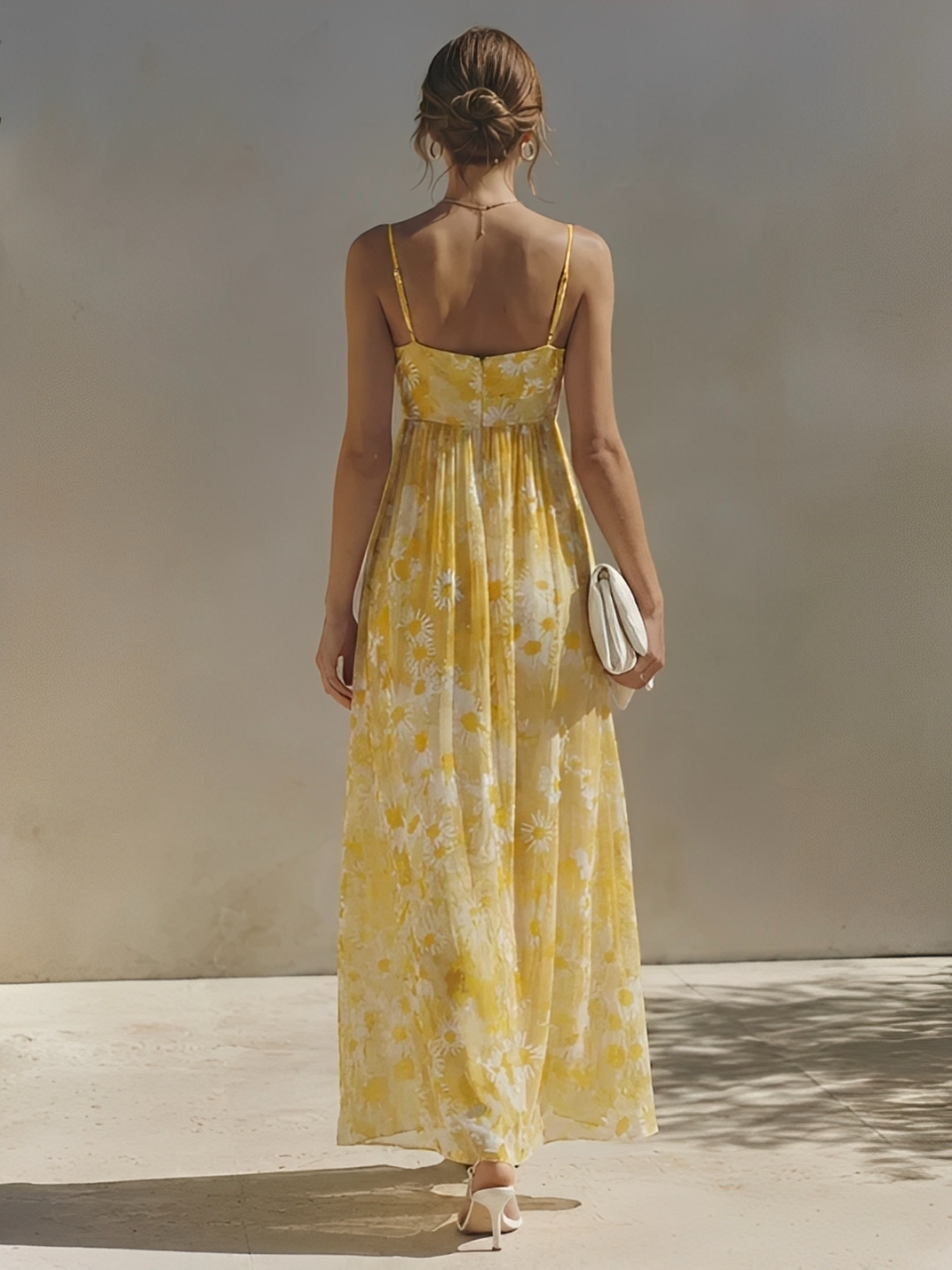 Abito lungo da donna in chiffon stampato con spalline sottili