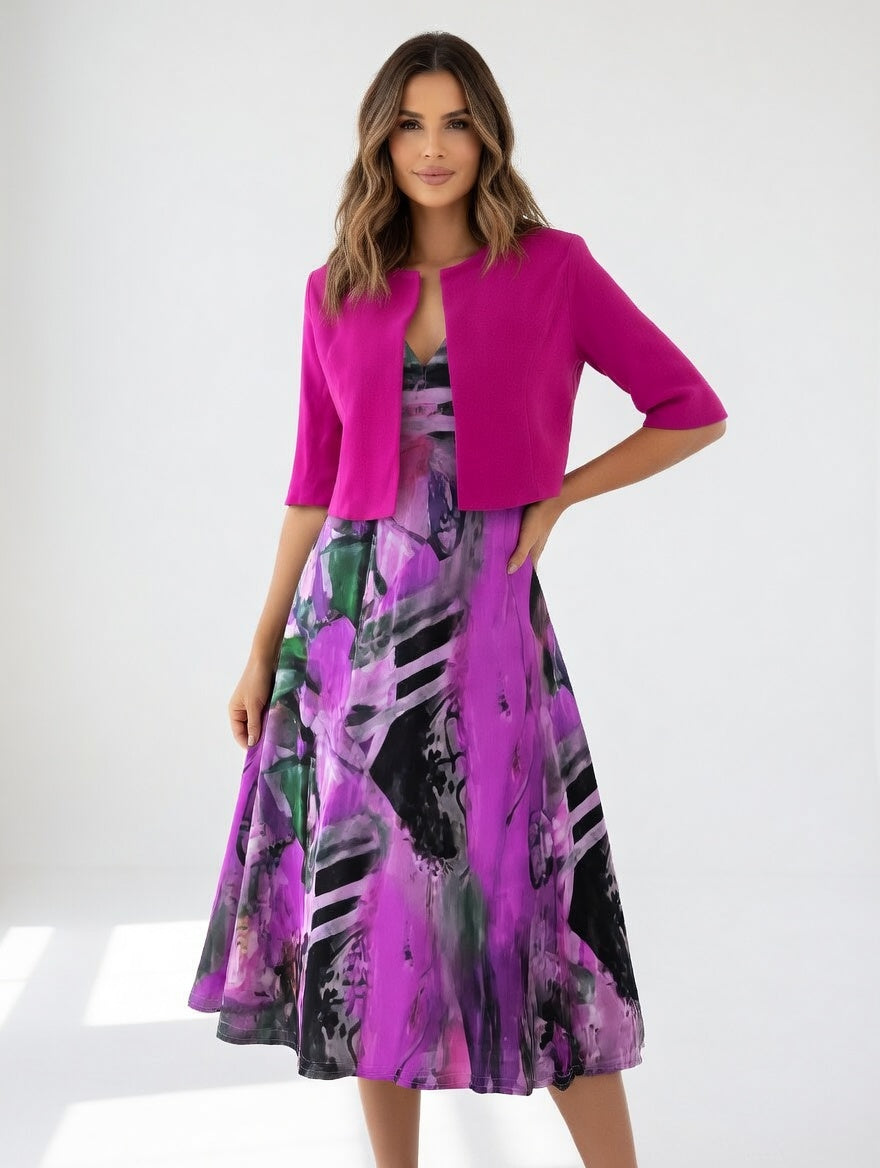 Avelot - Completo elegante con abito midi stampato e bolero