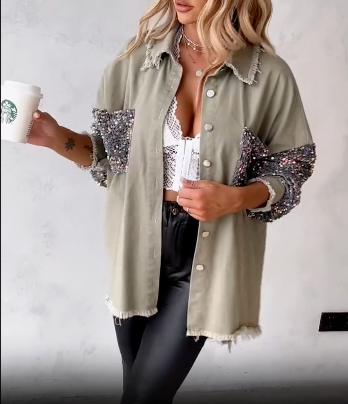 Camicia Wanda in cotone e maniche glitterate