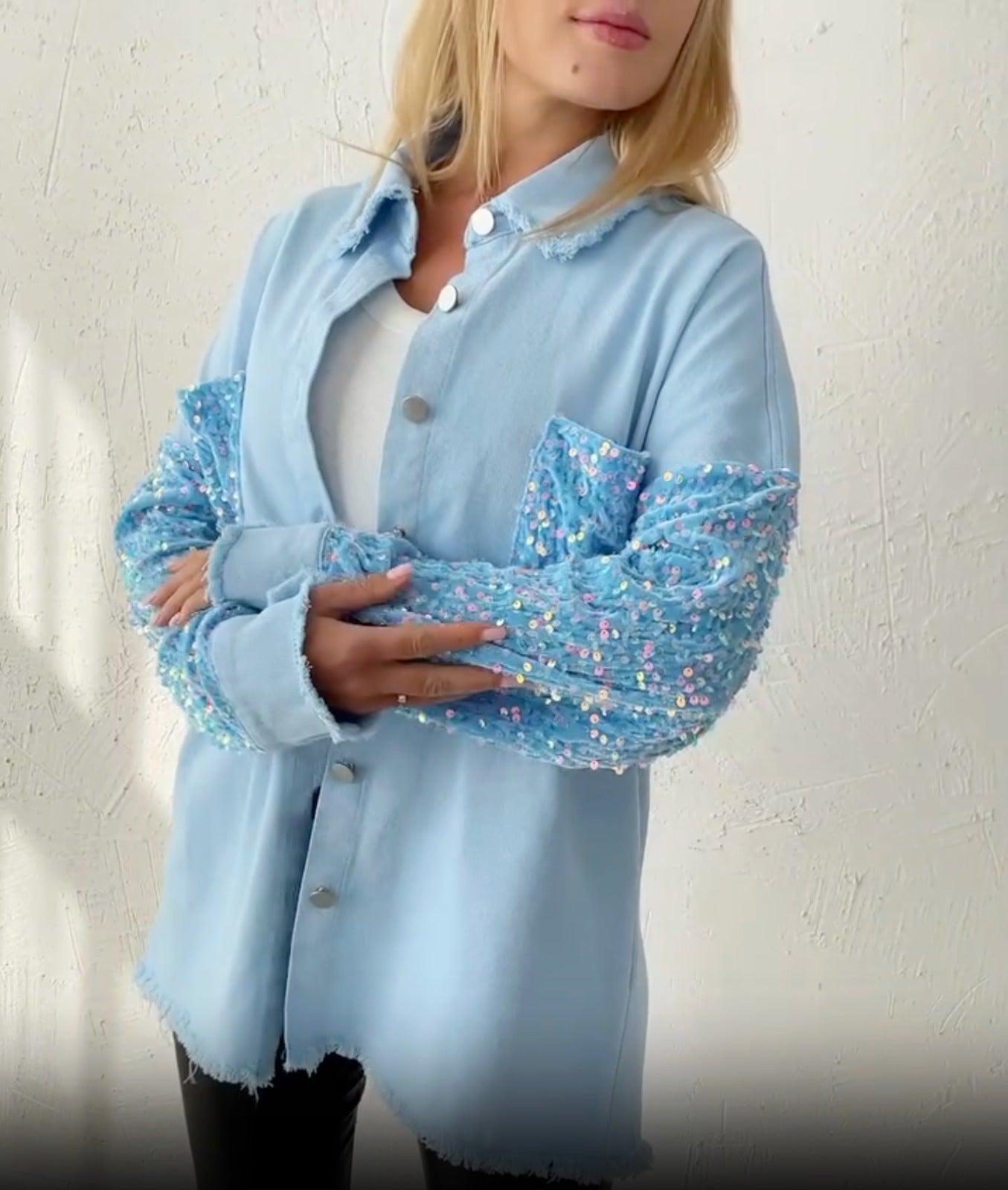 Camicia Wanda in cotone e maniche glitterate