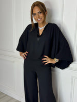 coordinato 2 pezzi in raso, con maniche morbide, fresco ed elegante