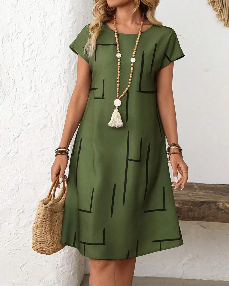 Abito estivo da donna casual con stampa e scollo rotondo