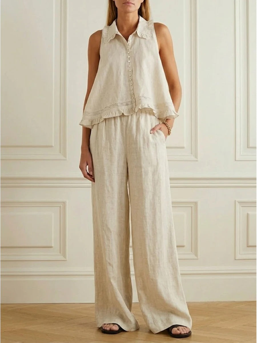 Completo casual e ampio in cotone e lino