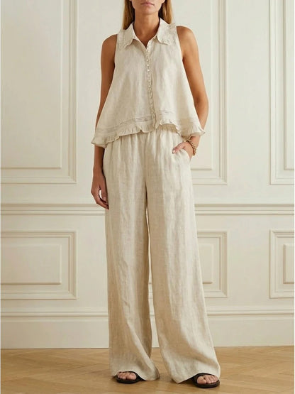 Completo casual e ampio in cotone e lino