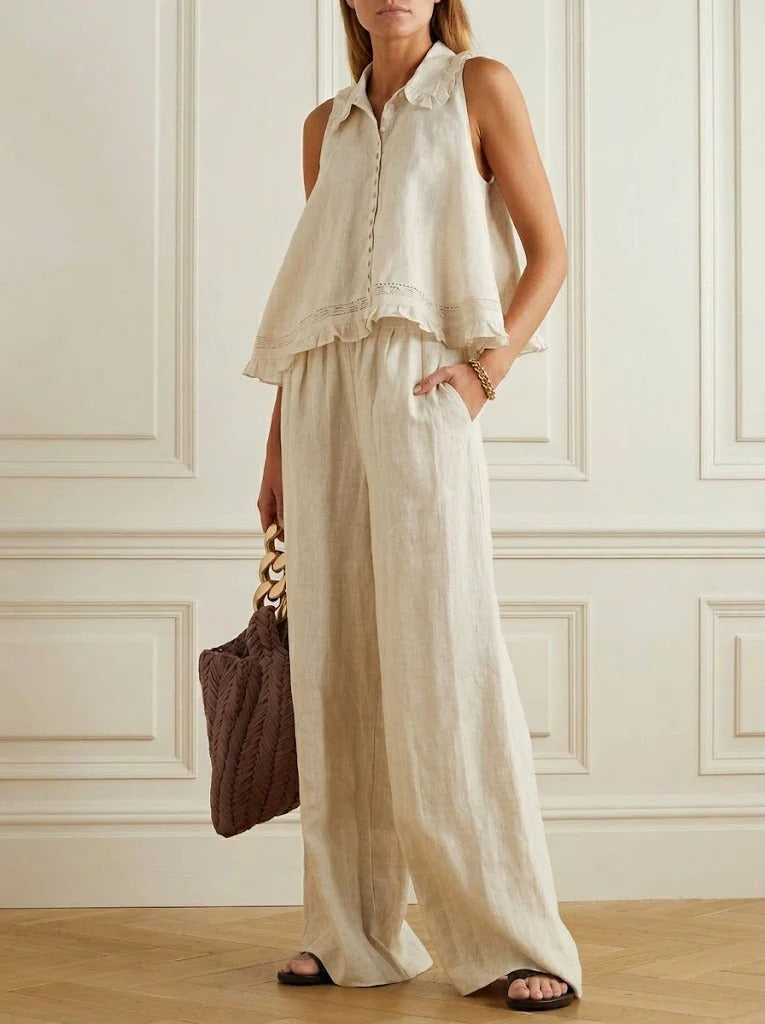 Completo casual e ampio in cotone e lino