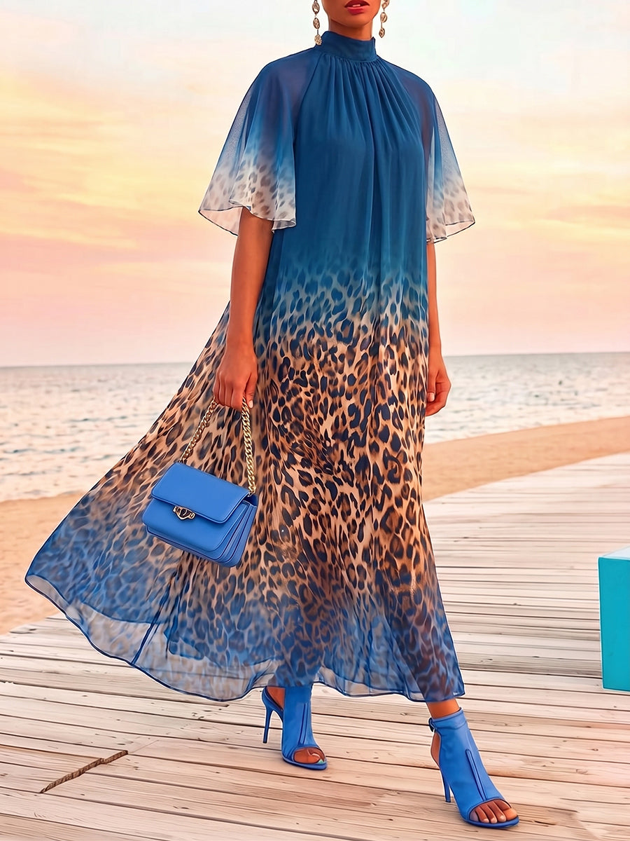 Abito da festa blu con stampa leopardata