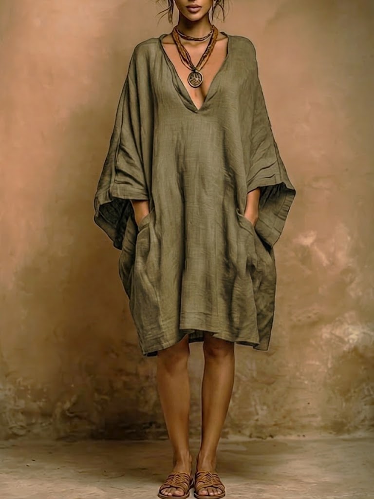 Abito casual in lino e cotone dalla vestibilità ampia