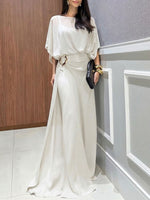 Set composto da top casual ampio in chiffon con scollo rotondo e maniche a 3/4 e pantaloni a vita alta a gamba larga