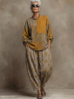 Set due pezzi composto da top e pantaloni in lino e cotone con stampa Paisley in stile bohémien