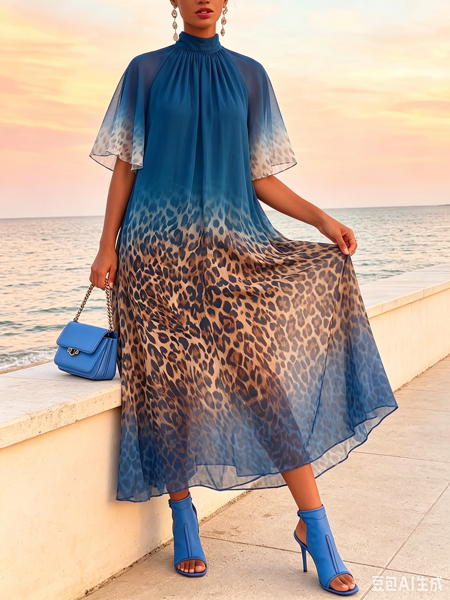 Abito da festa blu con stampa leopardata