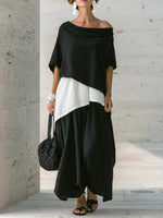 Completo casual ampio composto da top e gonna in lino e cotone.
