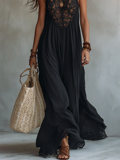 Abito con scollo all'americana e inserti in pizzo in stile boho 🤩🖤