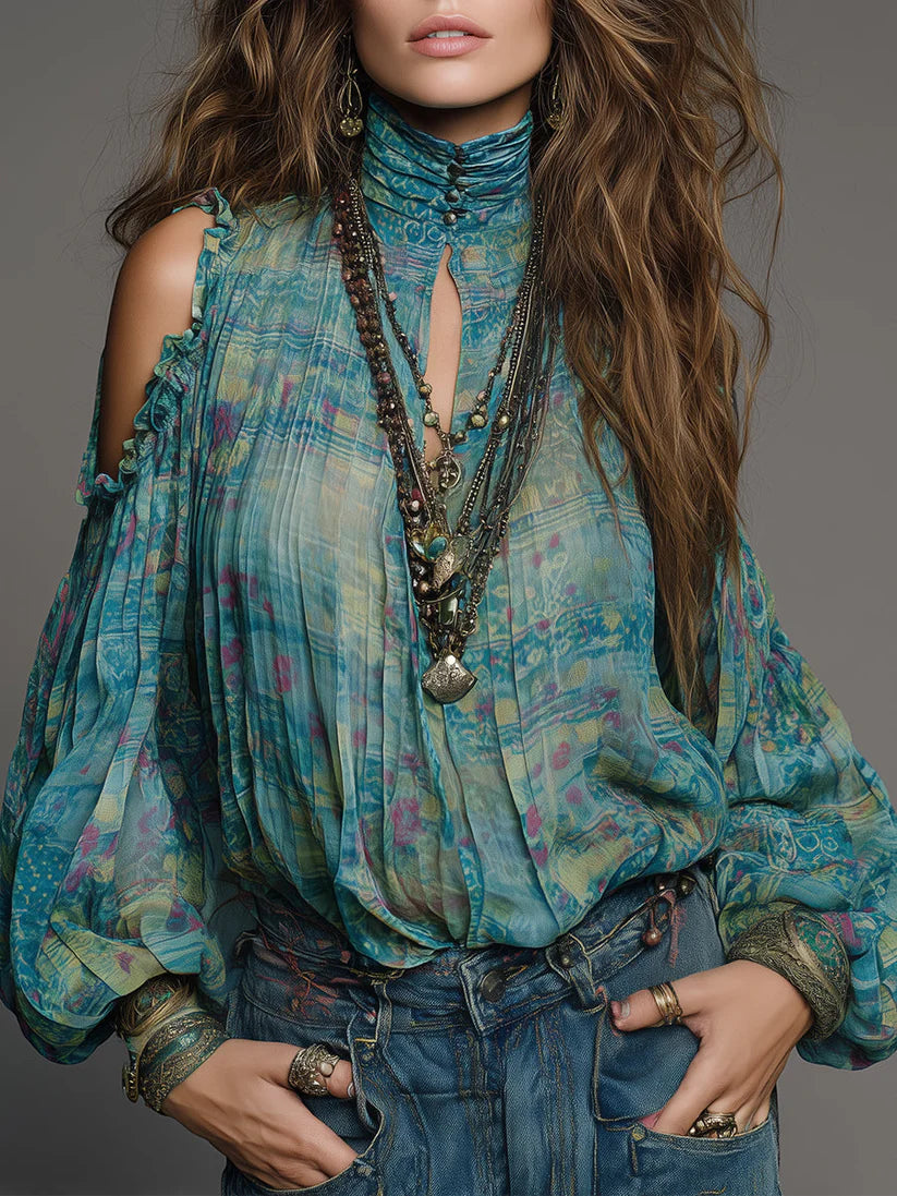 Camicia elegante in lino e cotone con stampa artistica