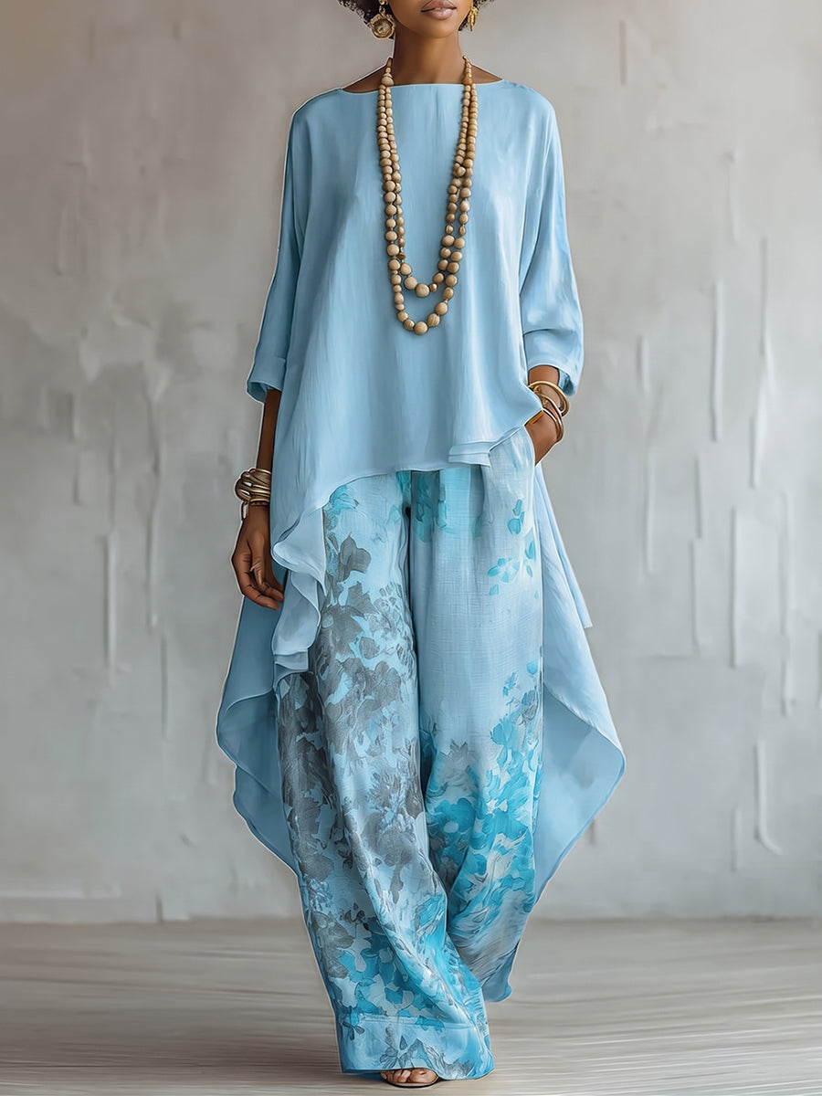 Elegante completo due pezzi con stampa floreale artistica