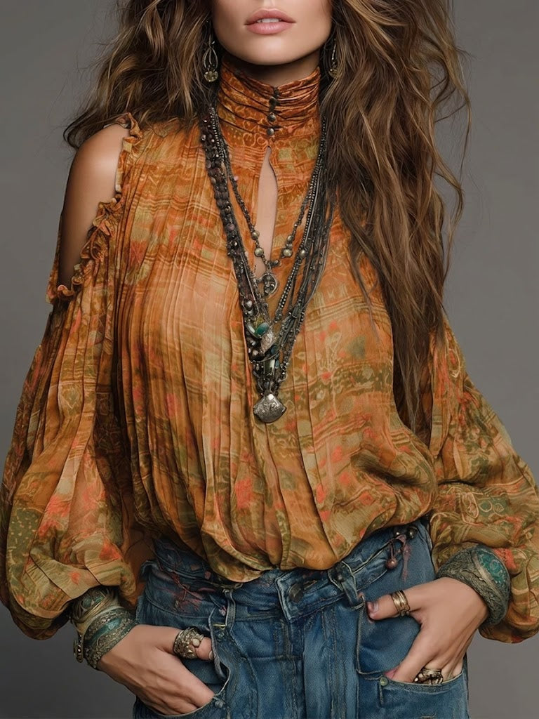 Camicia elegante in lino e cotone con stampa artistica