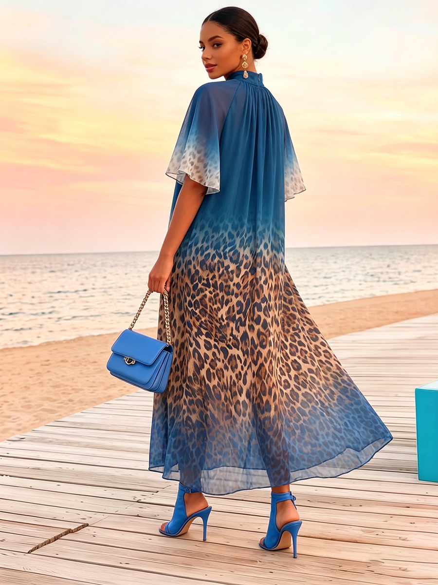Abito da festa blu con stampa leopardata