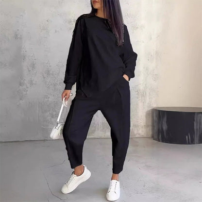 ⁠🌸✨Completo da donna in cotone con felpa a maniche lunghe e pantaloni, elegante