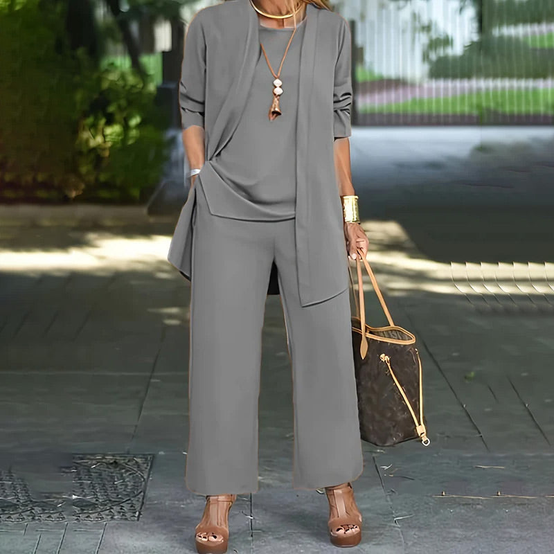 💃 Elegante completo da donna a 3 pezzi dalla vestibilità comoda: pantaloni a gamba larga minimalisti, cardigan e top in tessuto elasticizzato di lusso 🌟👚
