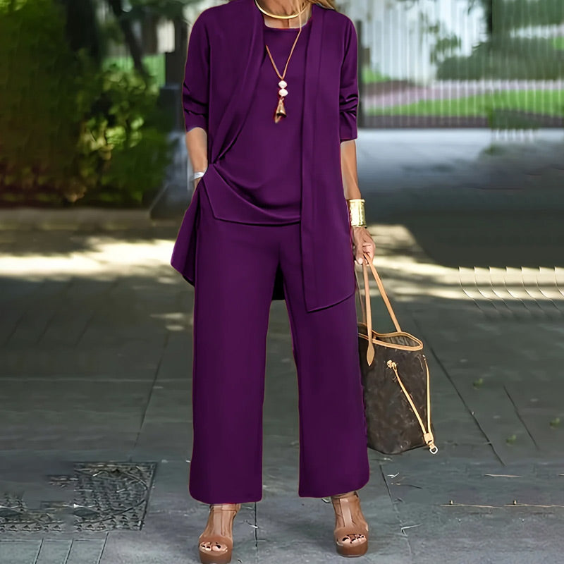 💃 Elegante completo da donna a 3 pezzi dalla vestibilità comoda: pantaloni a gamba larga minimalisti, cardigan e top in tessuto elasticizzato di lusso 🌟👚
