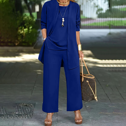💃 Elegante completo da donna a 3 pezzi dalla vestibilità comoda: pantaloni a gamba larga minimalisti, cardigan e top in tessuto elasticizzato di lusso 🌟👚
