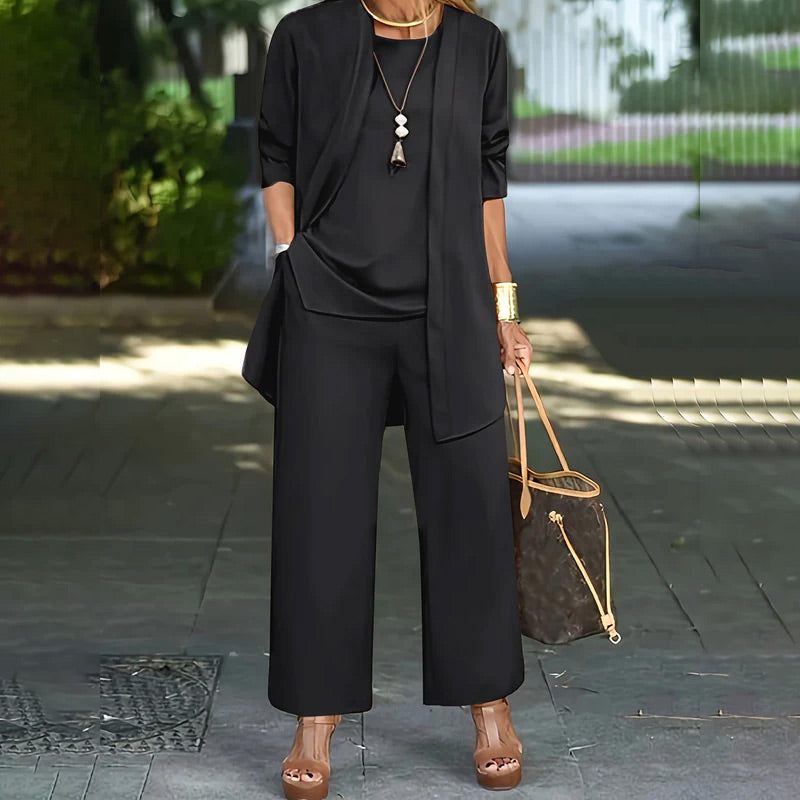💃 Elegante completo da donna a 3 pezzi dalla vestibilità comoda: pantaloni a gamba larga minimalisti, cardigan e top in tessuto elasticizzato di lusso 🌟👚