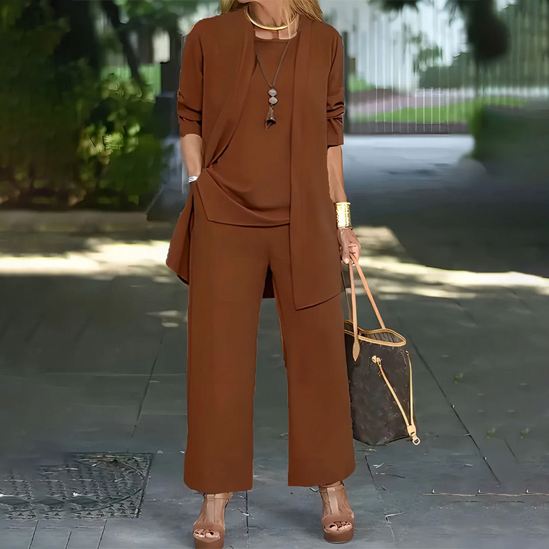 💃 Elegante completo da donna a 3 pezzi dalla vestibilità comoda: pantaloni a gamba larga minimalisti, cardigan e top in tessuto elasticizzato di lusso 🌟👚