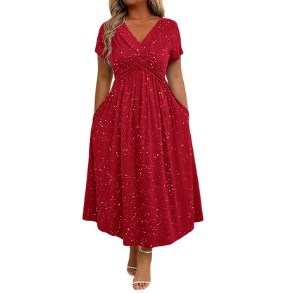 Elegante abito con scollo a V e drappeggio sul davanti✨