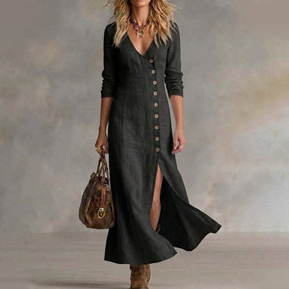 Vestito elegante in lino con bottoni fatti a mano