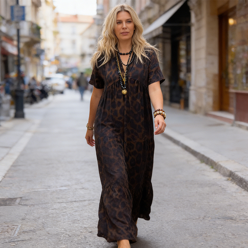 Vestito Karen leopard + collana sole abbinata ☀️in regalo solo per oggi 🎁